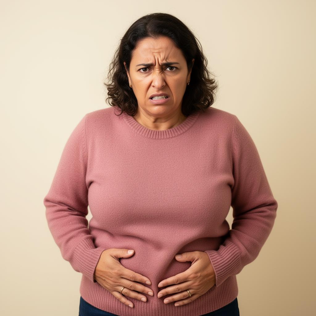 Mulher frustrada com gordura abdominal